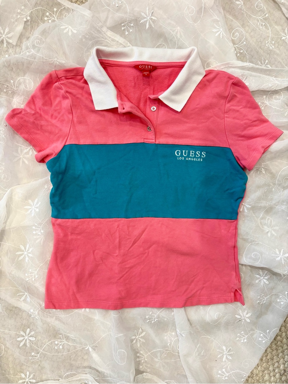 GUESS Y2K Pink & Teal Polo Shirt
